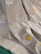 alfi kaduwa buta pure katan silk taupe color banarasi