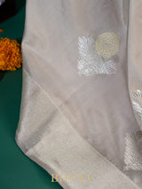alfi kaduwa buta pure katan silk taupe color banarasi