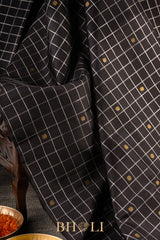 black handwoven pure zari mulberry silk korvai kanjivaram