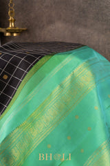 black handwoven pure zari mulberry silk korvai kanjivaram