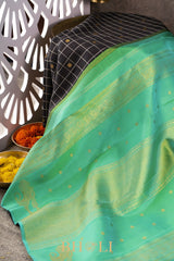 black handwoven pure zari mulberry silk korvai kanjivaram