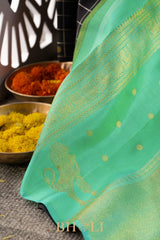 black handwoven pure zari mulberry silk korvai kanjivaram