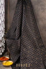 black handwoven pure zari mulberry silk korvai kanjivaram