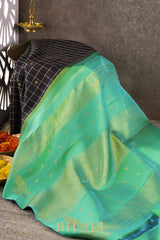 black handwoven pure zari mulberry silk korvai kanjivaram