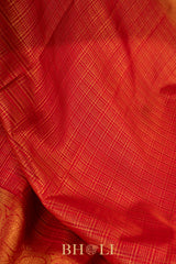 bridal handwoven red checkered pure silk kanjivaram