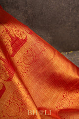 bridal handwoven red checkered pure silk kanjivaram