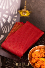 bridal handwoven red checkered pure silk kanjivaram