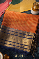 checkered pure zari mulberry silk korvai kanjivaram