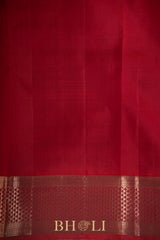 classic ivory and red color kai korvai pure silk kanjivaram