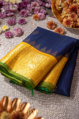 dark blue and yellow silk by silk handwoven gadwal