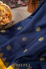 dark blue and yellow silk by silk handwoven gadwal