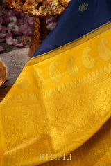 dark blue and yellow silk by silk handwoven gadwal