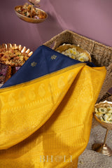 dark blue and yellow silk by silk handwoven gadwal