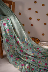 embroidered tussar georgette sage green saree