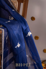 flamingo buta aari work organza saree