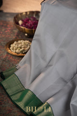 gray and green handwoven pure mulberry silk korvai kanjivaram