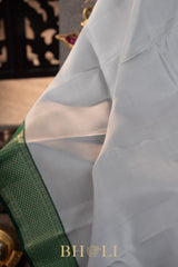 gray and green handwoven pure mulberry silk korvai kanjivaram