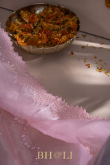hand-crafted cutdaana and sequin work pink party saree