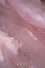 hand-crafted cutdaana and sequin work pink party saree