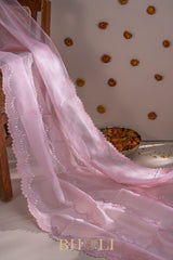 hand-crafted cutdaana and sequin work pink party saree