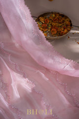 hand-crafted cutdaana and sequin work pink party saree