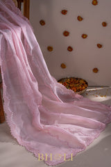 hand-crafted cutdaana and sequin work pink party saree