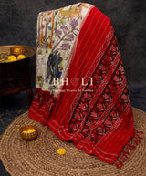 Hand embroidered kashmiri work saree on handwoven single ikat Patan