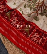 Hand embroidered kashmiri work saree on handwoven single ikat Patan