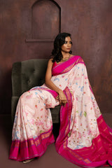Handwoven digital printed pure mulberry silk saree