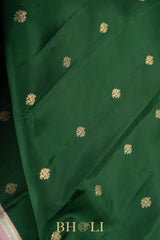 handwoven kai korvai pure mulberry silk green kanjivaram