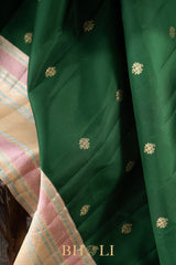 handwoven kai korvai pure mulberry silk green kanjivaram