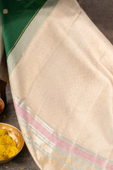 handwoven kai korvai pure mulberry silk green kanjivaram