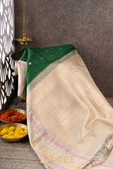 handwoven kai korvai pure mulberry silk green kanjivaram