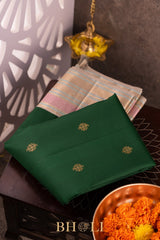 handwoven kai korvai pure mulberry silk green kanjivaram