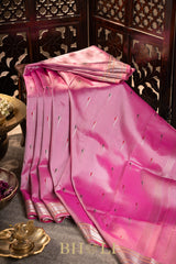 handwoven meenakari peacock pink silk by silk gadwal