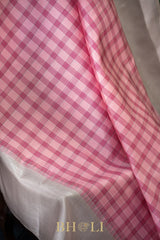 handwoven minimal silver zari korvai checkered pattern kanjivaram