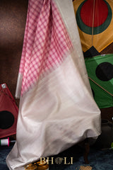 handwoven minimal silver zari korvai checkered pattern kanjivaram