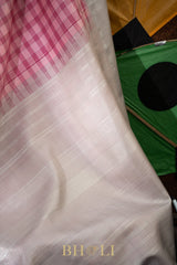 handwoven minimal silver zari korvai checkered pattern kanjivaram