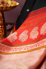 handwoven orange and black pure silk gadwal