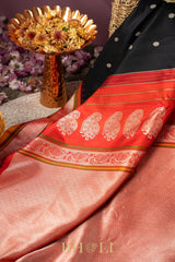 handwoven orange and black pure silk gadwal
