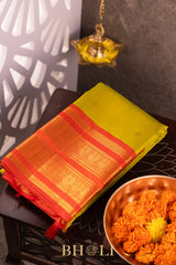 handwoven orange border pure silk kai koravi kanjivaram