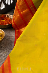 handwoven orange border pure silk kai koravi kanjivaram