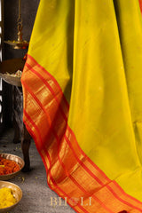 handwoven orange border pure silk kai koravi kanjivaram