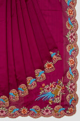 Handwoven Pure katan by kora silk Banarasi with hand embroidered parsi gara border