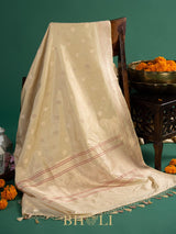 handwoven pure katan silk kaduwa buta off white royal banarasi