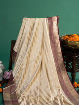 handwoven pure katan silk mashru striped banarasi