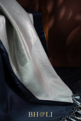 handwoven pure katan silk silver brocade banarasi with mashru border