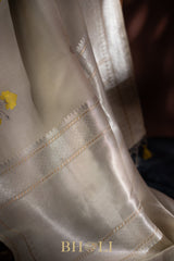 handwoven pure katan silk yellow meenakari kaduwa taupe banarasi
