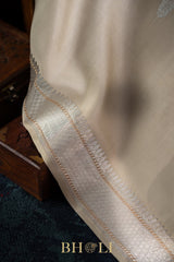 handwoven pure katan silk yellow meenakari kaduwa taupe banarasi