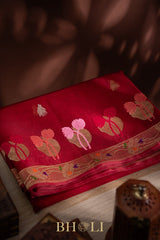 handwoven pure kora silk kaduwa meenakari buta banarasi